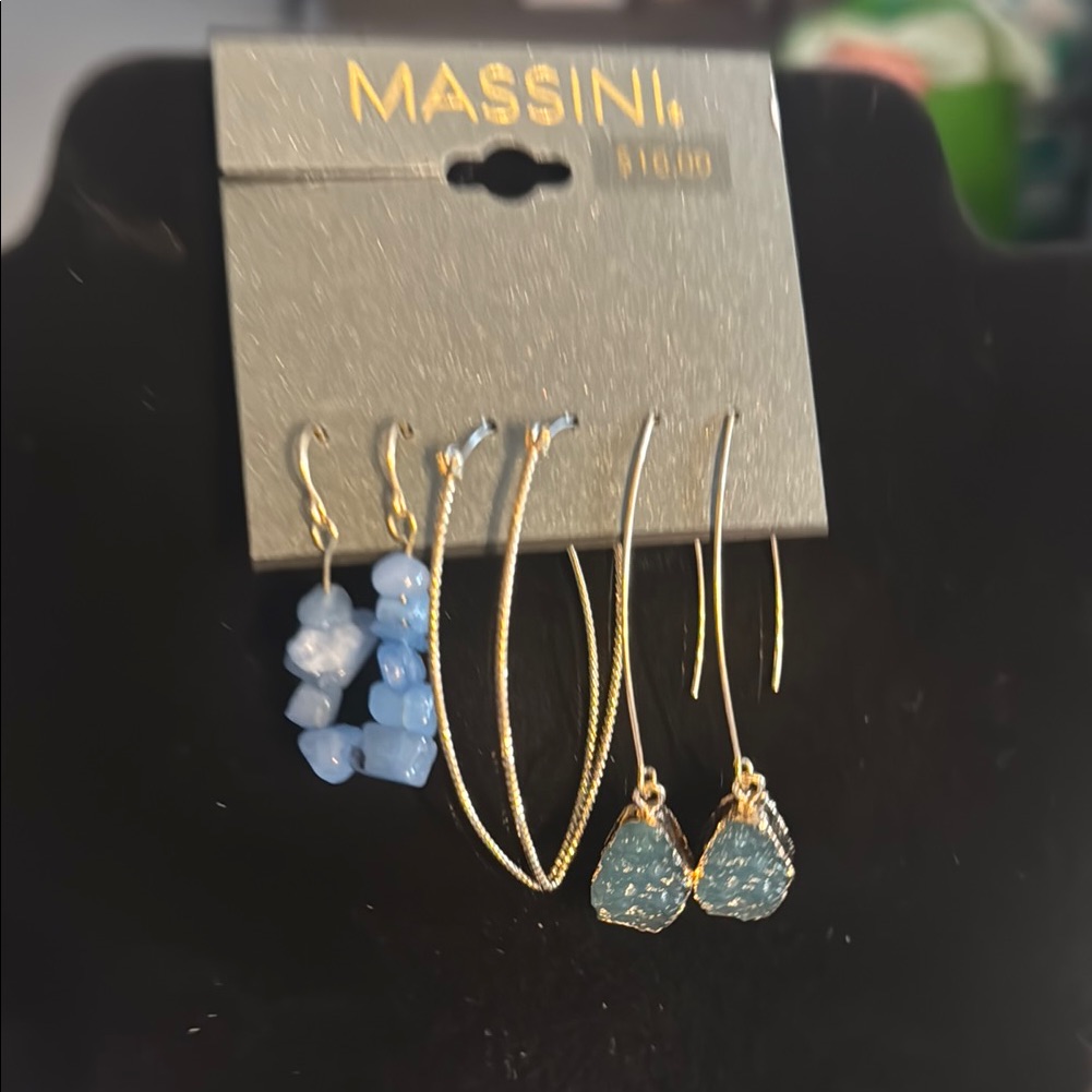 Massini Gold And Blue Teardrop Earrings 6$